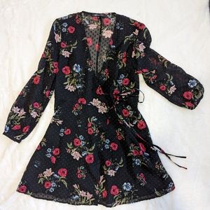 Long Sleeve Floral Wrap Dress